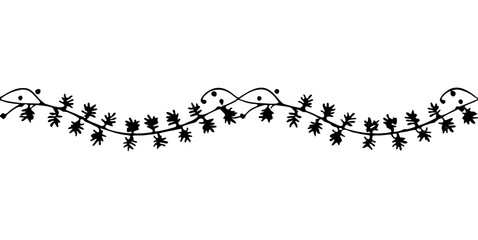 Illustration of a decorative vine with leaves and berries in a black and white design element style