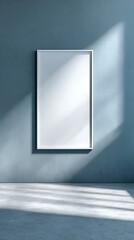 Large rectangular frame mockup on black painted wall with floor shadows