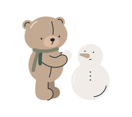 Сute Christmas teddy bear. Isolated on white background. Christmas design. Childish Christmas print. For card, posters, stickers, banners, printing on the pack, printing on clothes, fabric, wallpaper.