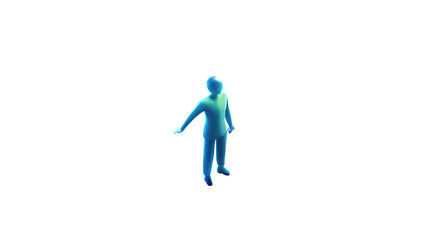 Blue and green digital human figure standing on a white background.