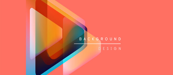 Abstract geometric shapes overlap on coral background. Text reads background design. Modern, vibrant visual composition.