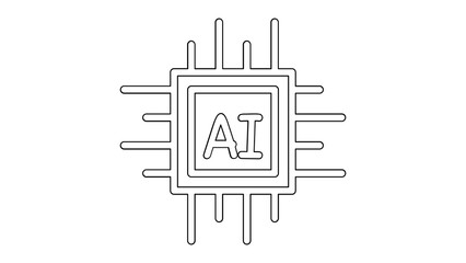 Minimalist line drawing of an Artificial Intelligence computer chip icon.