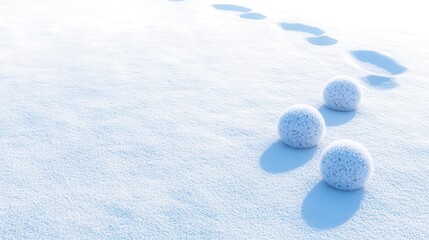 Snowballs and Footprints on Fresh Winter Snow Under Bright Light