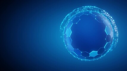Abstract blue sphere hexagonal grid digital network protection. Cybersecurity data safety, global communication, technology concept. Ideal for healthcare, insurance, tech themes, innovation. - Powered by Adobe