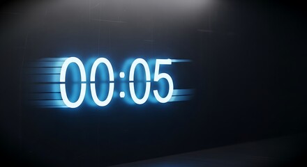 Countdown timer with glowing blue numbers for sports broadcasting, game streaming, or product launch events with a modern and dynamic feel