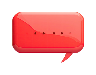 Glossy, red speech bubble with ellipsis over black background