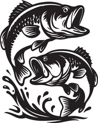 Obraz premium jumping largemouth bass leaping out of water with splash and spray silhouette vector