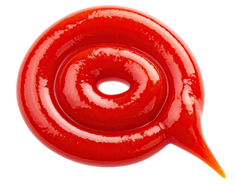 Red, glossy ketchup swirl, center void, on black ground - Powered by Adobe