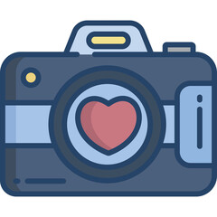 Digital Camera With Heart Lens On Transparent Background In A Flat Design Style