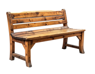 Rustic wood bench, plank seat and back, black backdrop