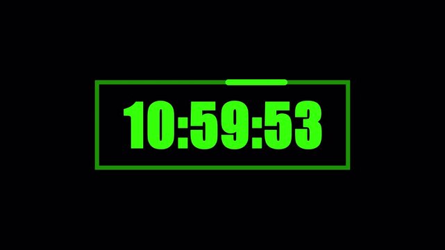 12 Hour Clock Time Lapse from 12:00:00 to 00:00:00: Seamless 1 Minute Animation Loop 4K Alpha Transparent