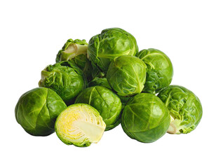 Fototapeta premium Pile of vibrant green brussels sprouts, some cut