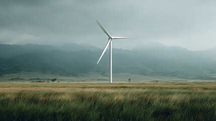 Isolated Wind Generator in Grassy Plains Renewable Energy Landscape Standard Scale Viewpoint Nature Environment Harnessing Sustainable Power Amidst Lush Greenery