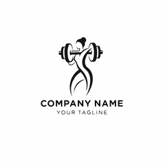 Stylized female figure lifting a barbell in a fitness logo design.