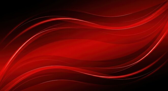 Dynamic deep red abstract background featuring smooth glowing wave lines and flowing curved shapes.