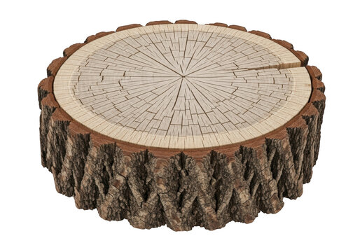 Realistic wood log stump texture tree trunk cross section wooden cut timber detailed grain design isolated on transparent background