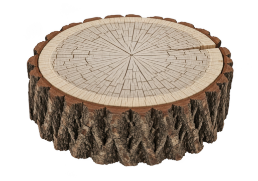 Realistic wood log stump texture tree trunk cross section wooden cut timber detailed grain design isolated on transparent background