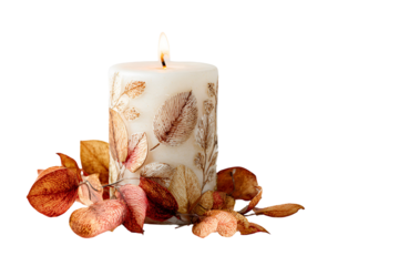 burning candle on white background