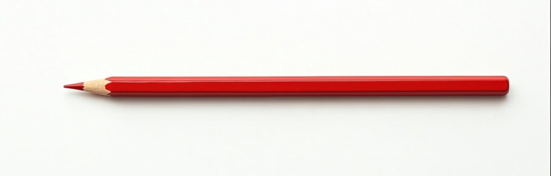 A single red pencil lies diagonally on a clean white background. Its tip is sharp, ready for drawing or writing. This simple object represents creativity, art, and education. - Powered by Adobe