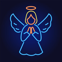 Obraz premium Neon Christmas angel icon vector illustration