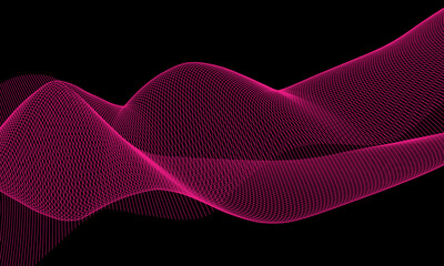 Abstract pink wave pattern on black background, created with dots and lines, flowing and dynamic, for modern design and decoration