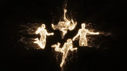 Ethereal Figures Form and Disperse in a Golden Particle Explosion