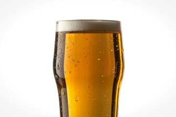 a frosted glass of golden amber beer