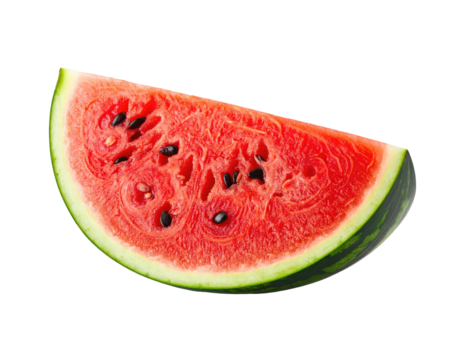 Watermelon wedge with seeds, red interior, green rind
