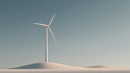 Sustainable Energy Initiative Minimalistic Wind Turbine Standing Tall Against Clear Sky Nature Landscape Aerial View Concept of Renewable Power