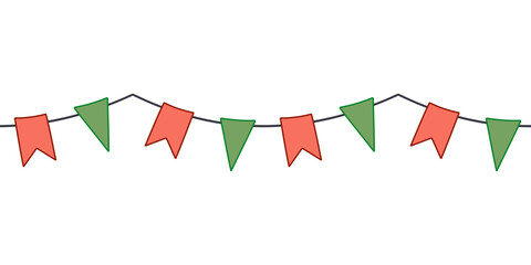 Festive Red and Green Bunting Garland Seamless Border