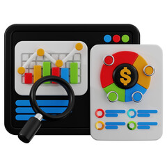 3D business analytic icon. 3D icon render of business analytic with transparent background.
