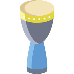 Djembe Drum Musical Instrument With Blue Base And Yellow Accents On Translucent Background