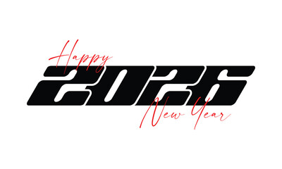 Happy New Year 2026 Typography, 2026 New Year Greeting Design, Futuristic Black 2026 Font with Red Happy New Year Text, Bold 2026 Logo.
