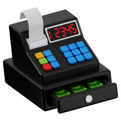 3D cash register icon. 3D icon render of cash register with transparent background.
