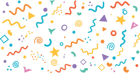 Fun Colorful Abstract Geometric Pattern Background - Memphis Style Shapes and Squiggles