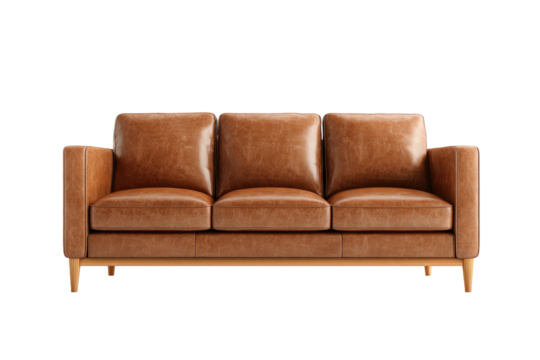 Brown leather couch isolated against black
