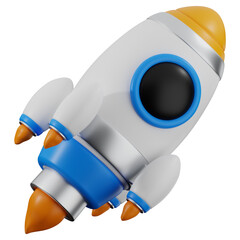 3D business launch rocket icon. 3D icon render of business launch rocket with transparent background.