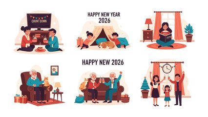 Happy New Year 2026: The image is a mosaic of scenes, with families and individuals engaging in diverse celebratory activities and heartwarming moments. Each vignette embodies the spirit of hope, joy.