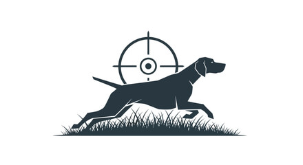 Hunting dog silhouette with a target, conveys precision and tracking skills for game detection