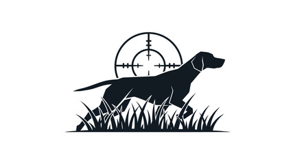 Hunting Dog Silhouette with Sniper Scope and Grass Graphic Illustration Design