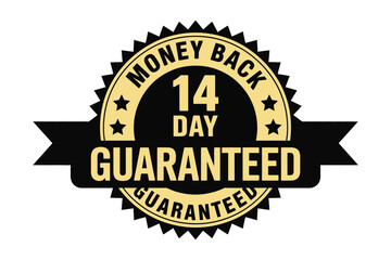 A prominent 14-day money back guaranteed emblem is displayed, signifying a customer satisfaction promise and commitment to product return policies for assurance.