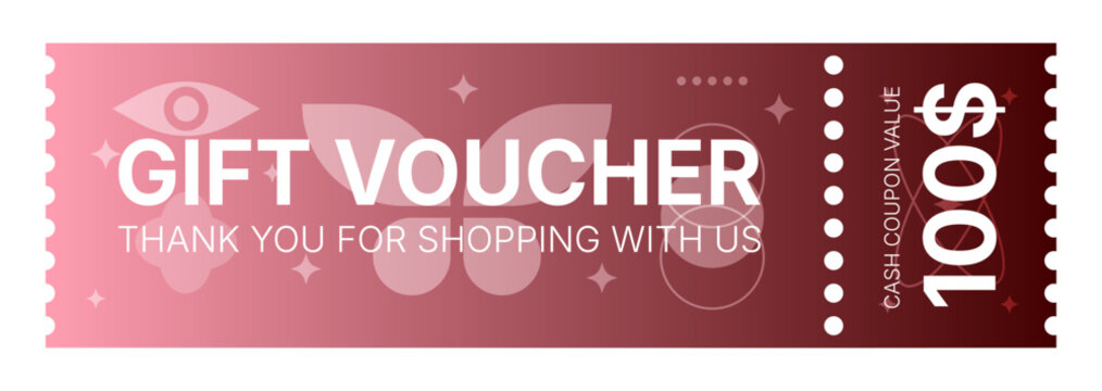 Vector template of 100$ voucher with modern geometric design. Vector coupon with abstract gradient for advertising sales and promotions