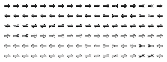 Bidirectional left and right arrows Icons Set Black and  White Outline Directional Symbols Vector Collection.
