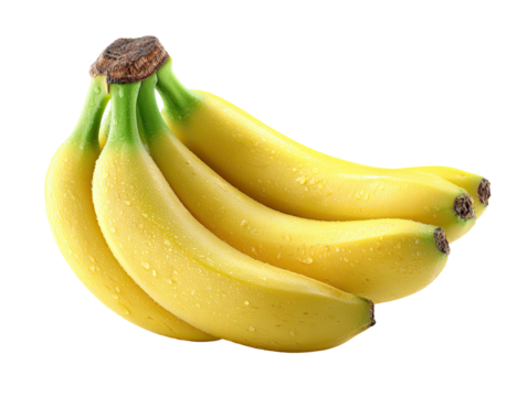 Bunch of ripe yellow bananas with water droplets on black