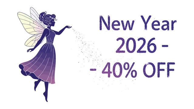 New Year 2026 Promotion: A magical fairy casts a sprinkle of festive cheer, promoting a celebratory New Year 2026 offer with a tempting 40% discount