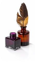 Inkwell & quill, purple and brown hues