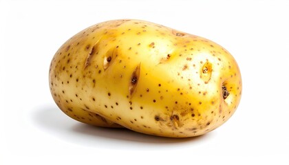 Uncooked tan potato on white backdrop