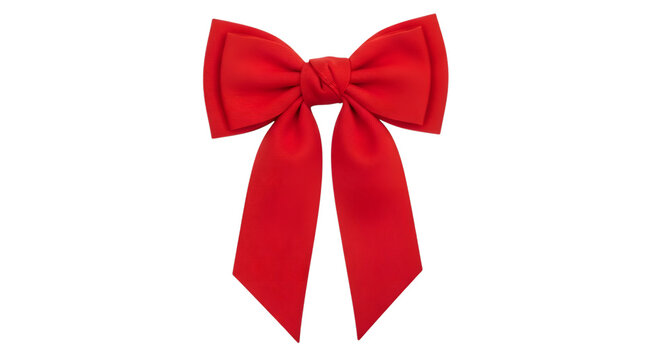 Single red textured bow isolated on transparent background