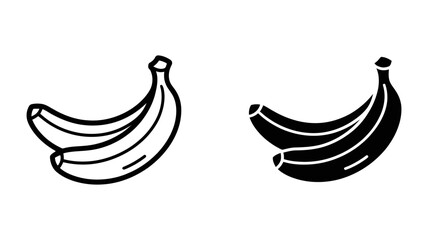 Simple illustration of two banana icons, a hollow outline version and a filled black silhouette, perfect for graphic design and health themes.