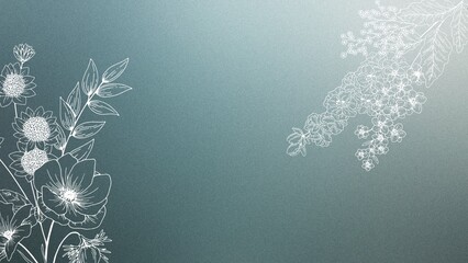 Elegant Blue Background with White Floral Line Art